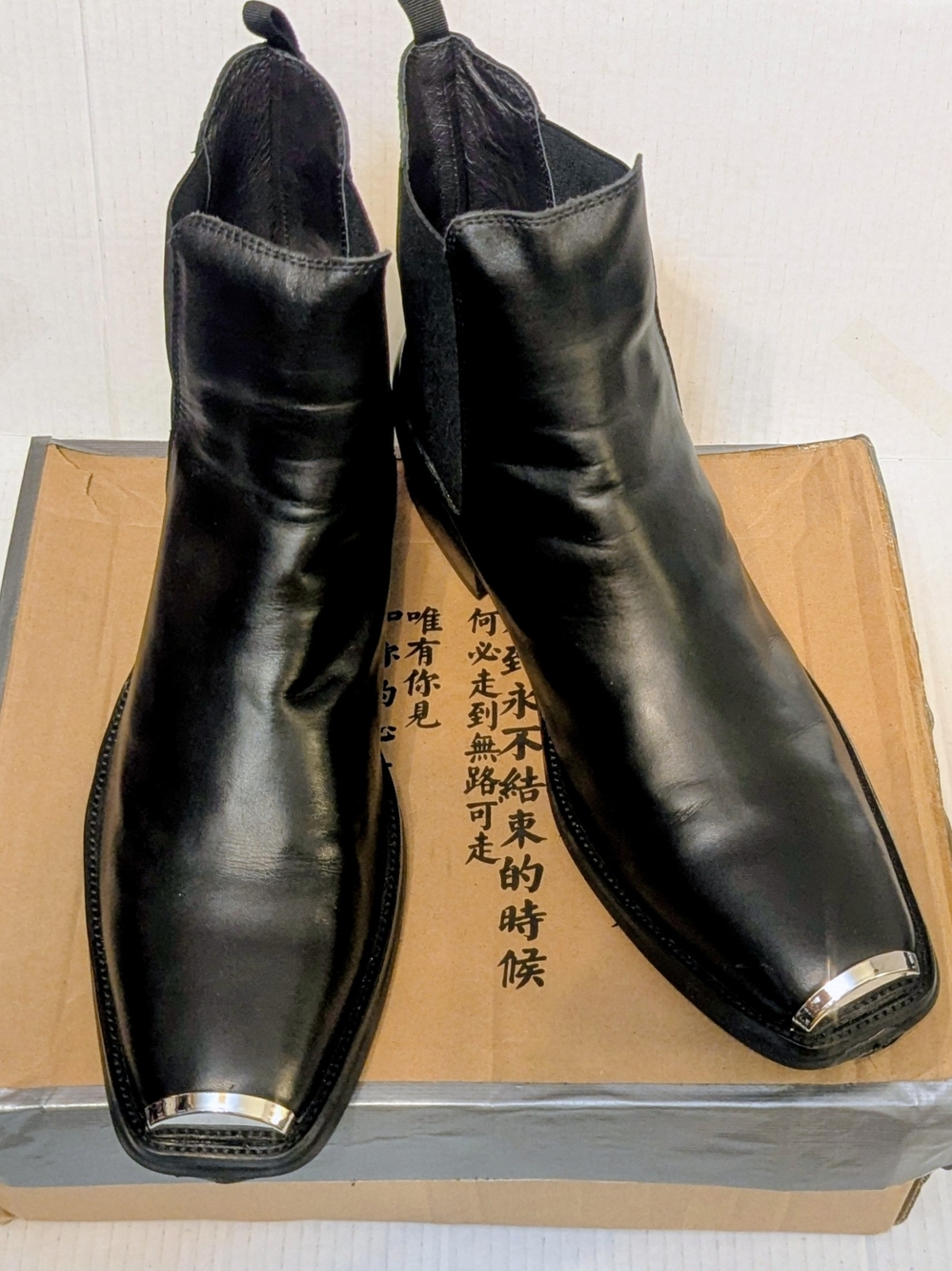 Mens Real Leather High-top Chelsea Metal Square Toe Ankle Boots